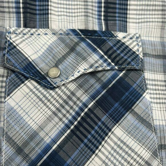 Wrangler Western Button Down Shirt Mens 3X Blue White Plaid Long Sleeve - Picture 4 of 4